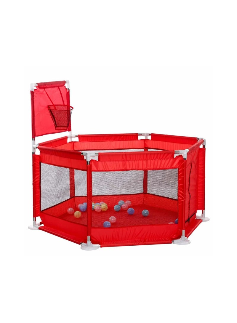 Large Hexagon Baby Playpen with Basketball Hoop - Safe Indoor/Outdoor Breathable Mesh Activity Centre & Safety Fence for Toddlers (130x70cm) - Without balls - Image 4